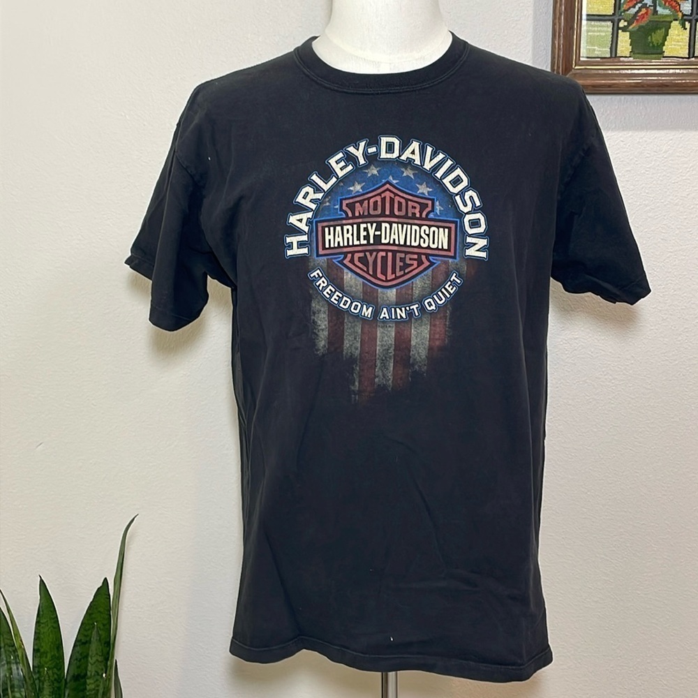 Harley-Davidson Tee Short Sleeve Shirt🇺🇸 “Freedom Ain’t Quiet” Black Tombstone